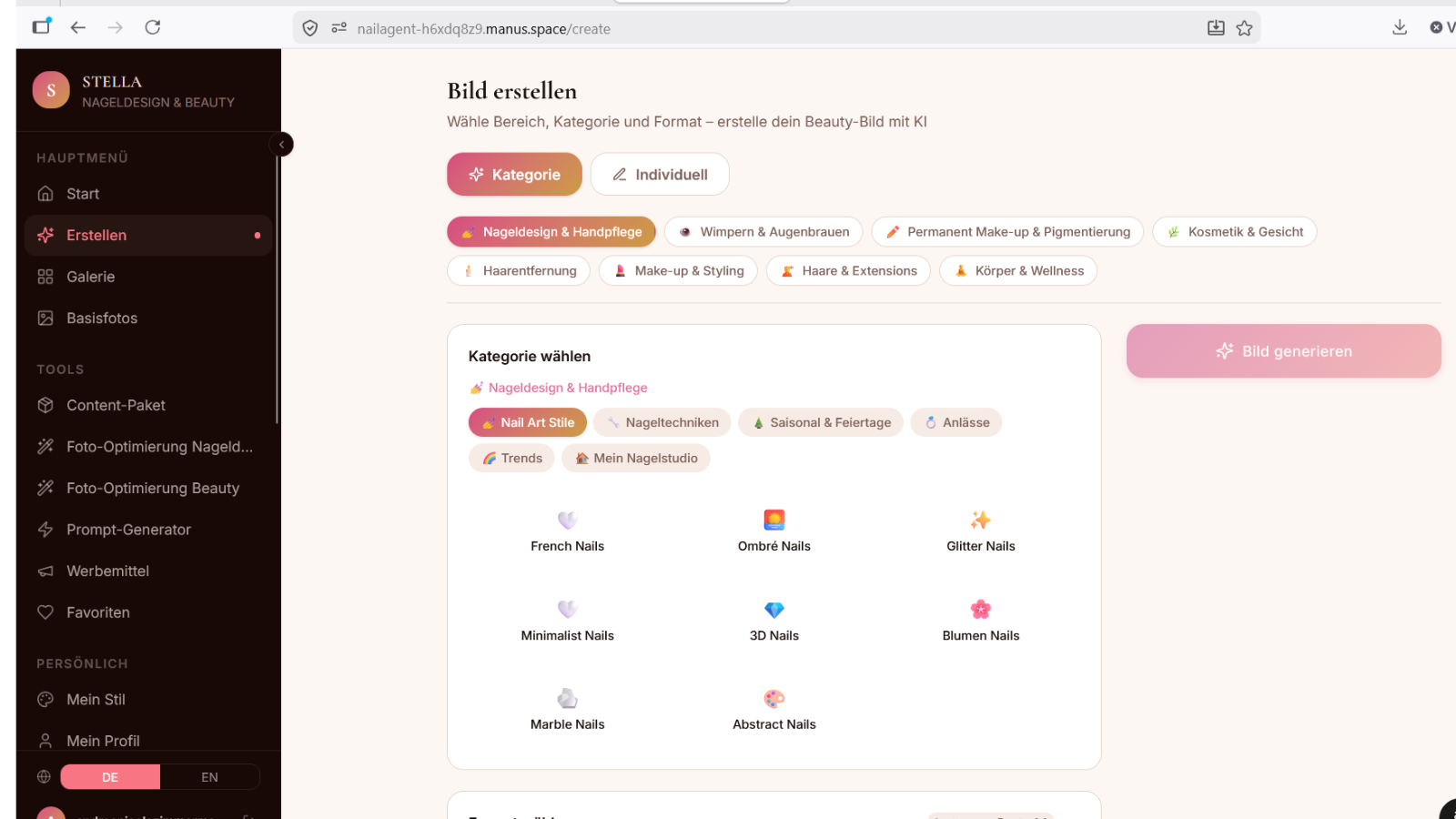 Bildgenerator mit Hook und Caption auf Knopfdruck