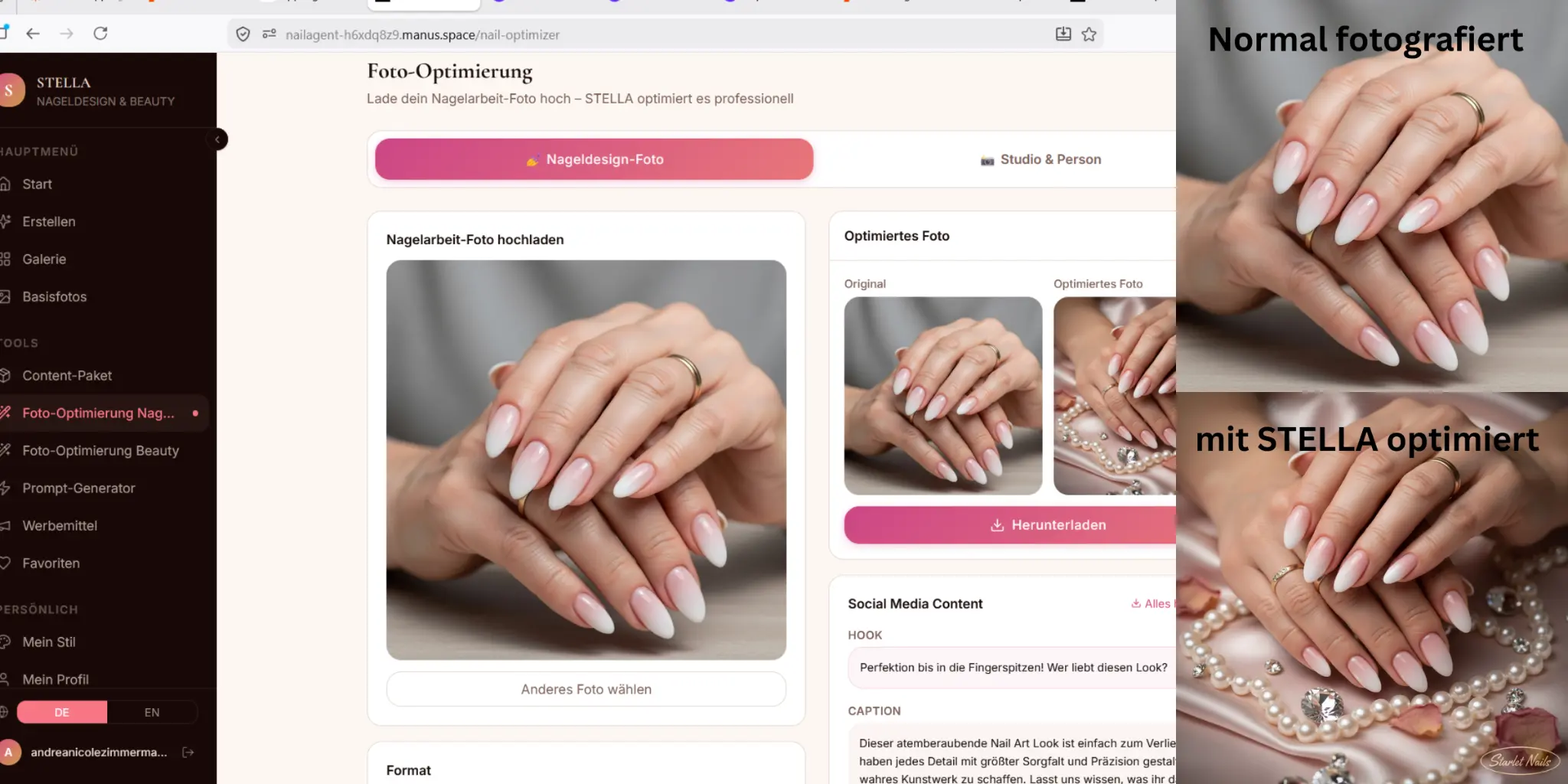 STELLA Foto-Optimierung Nageldesign – App Screenshot